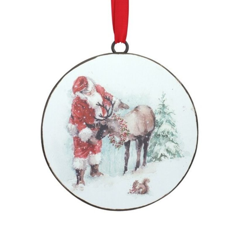 Santa w/Deer Disc Ornament